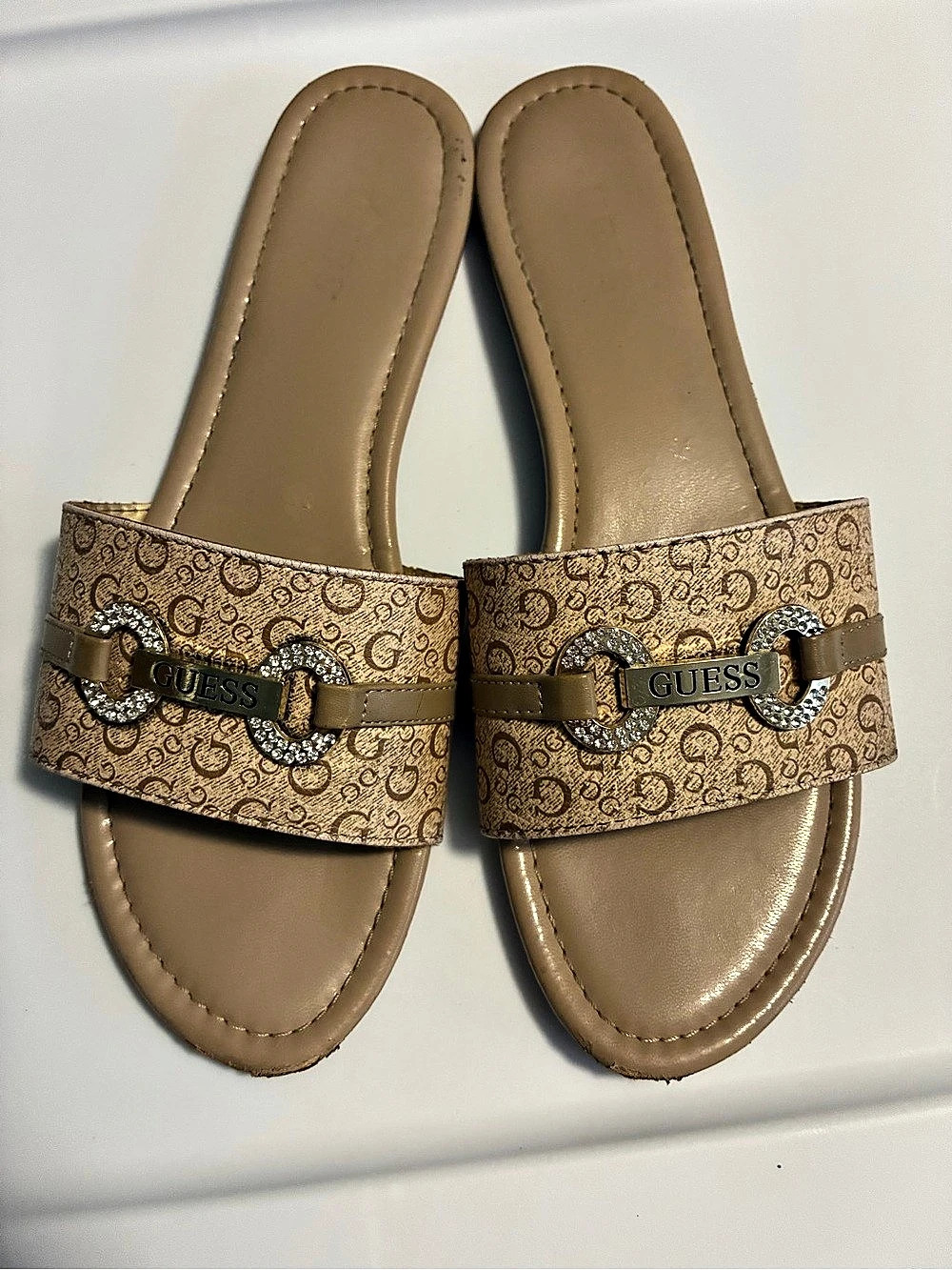 GUESS Women's Monogram Slide Sandals in Brown